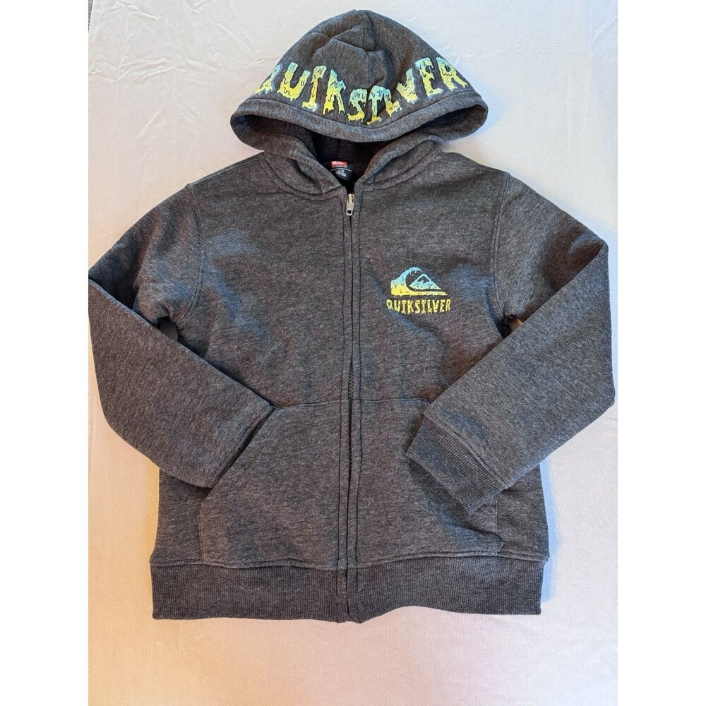 QUICKSILVER Youth  Charcoal Zip Sherpa Lined Fleece Hoodie XS 5/6